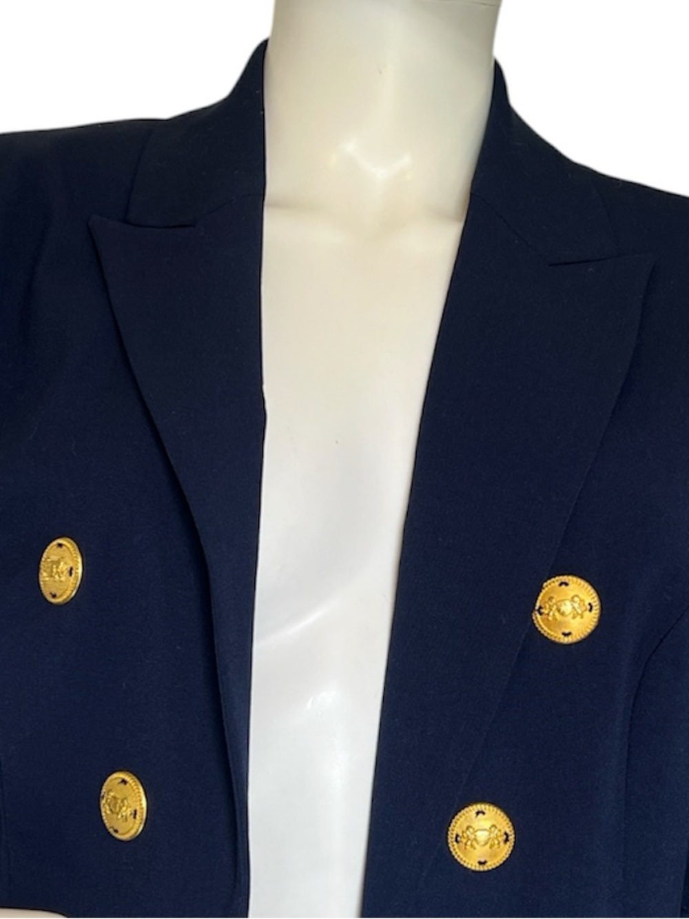 Cropped Navy Double-Breasted Blazer with accent Gold Buttons Size 12 NWT - Picture 6 of 17